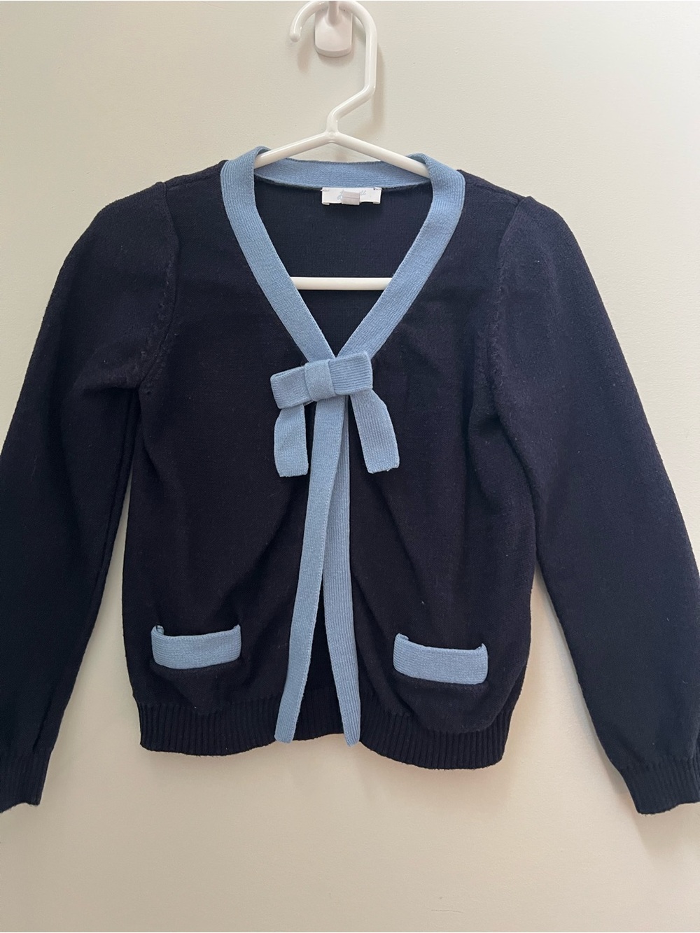 Jacadi Navy Cardigan with Light Blue Trim and Bow